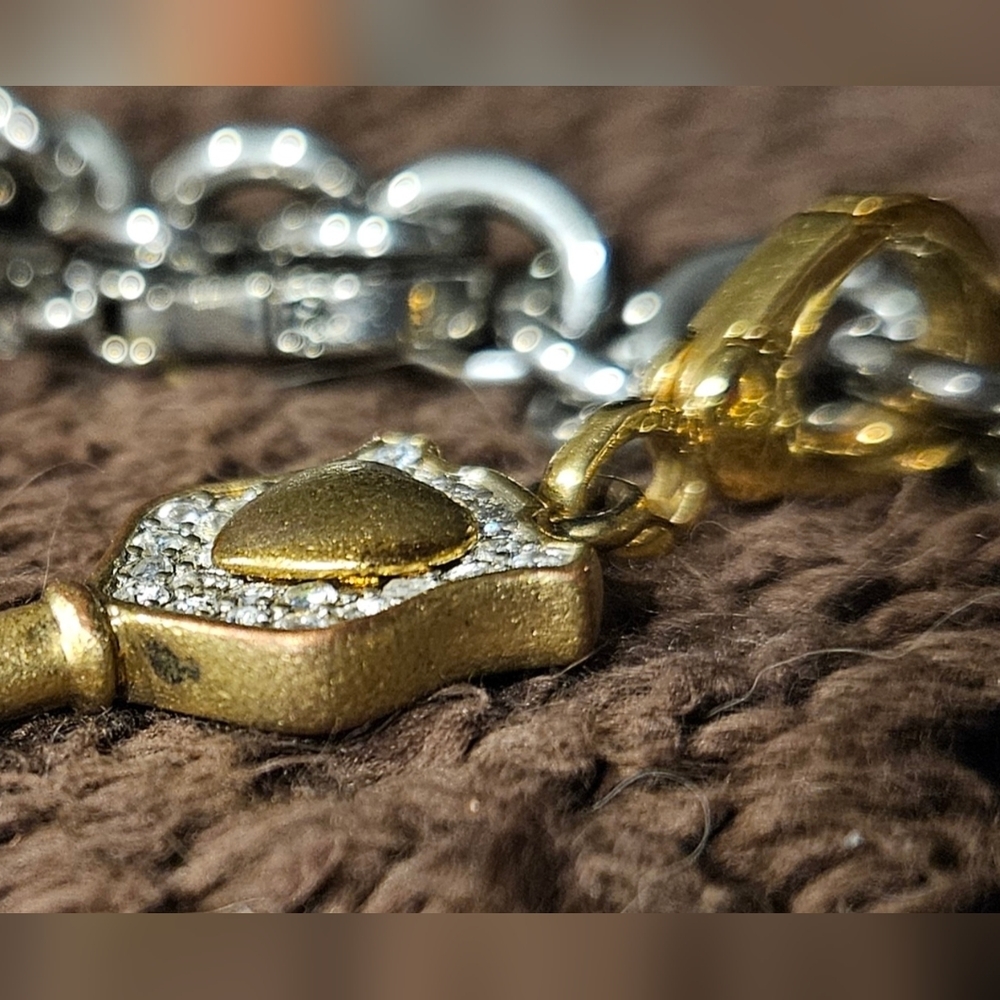 Vintage Juicy Couture Crystal Heart Gold Removable Bag Charm Y2K Key Bracelet - Picture 2 of 4